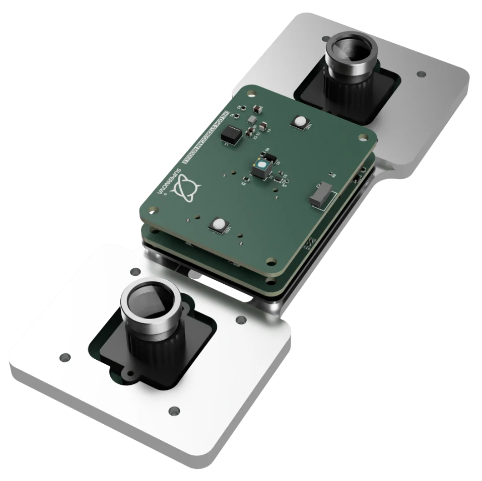 Unlook: modulo stereocamera con due ottiche e scheda elettronica su base in alluminio